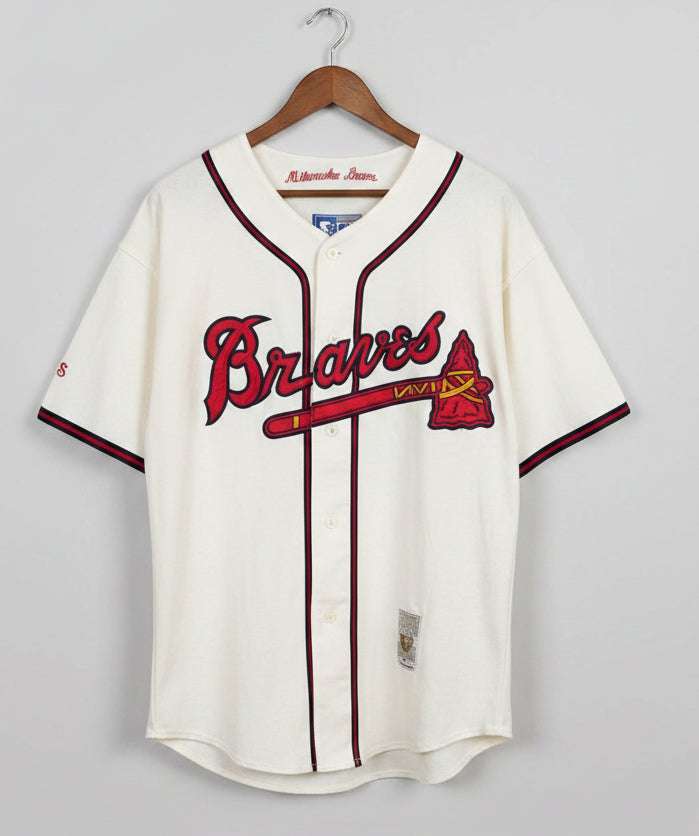 Vintage Milwaukee Braves Starter Cooperstown Collection Jersey Cream Mens XL
