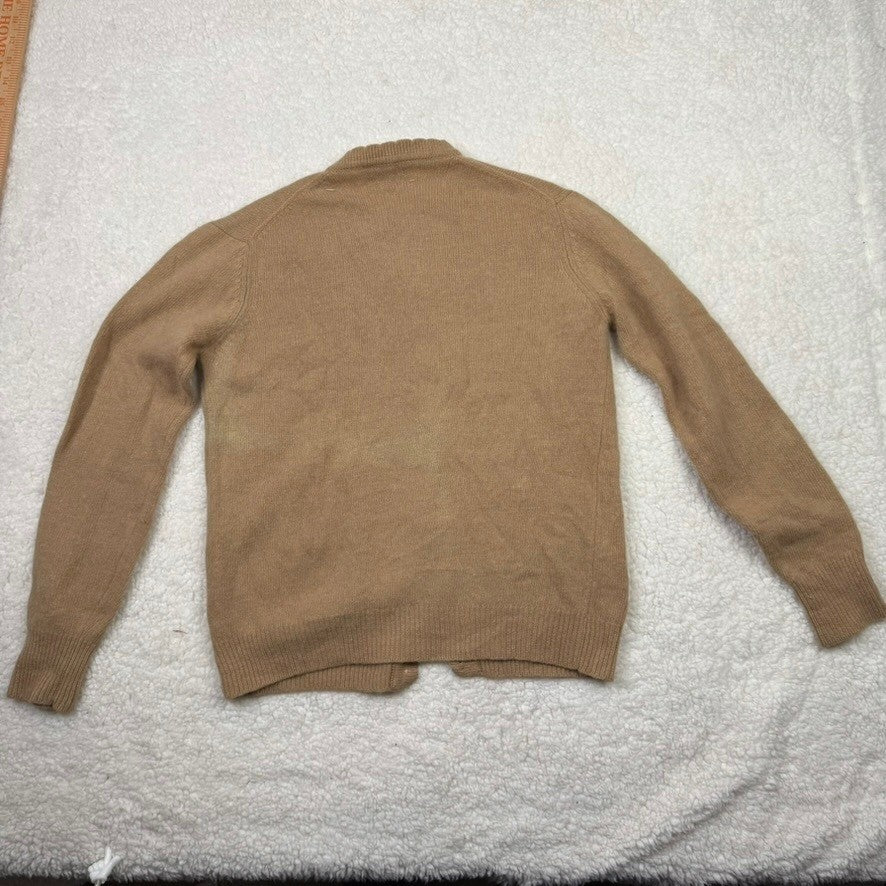 Vintage DEANS of Scotland Cable Knit Cardigan Pure Wool Tan Button Up Size 38