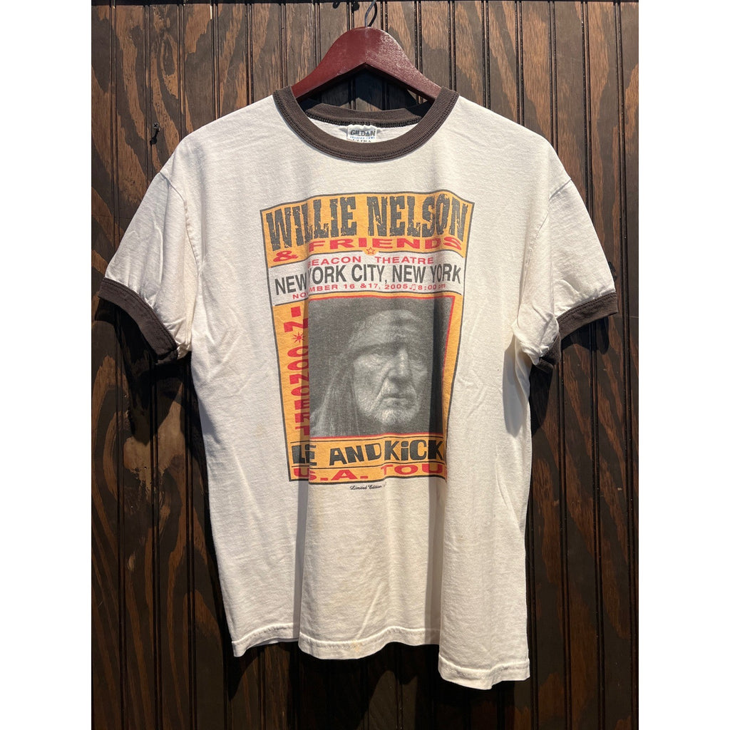 Willie Nelson Beacon Theatre NYC 2005 Tour Ringer T-Shirt White Brown Large