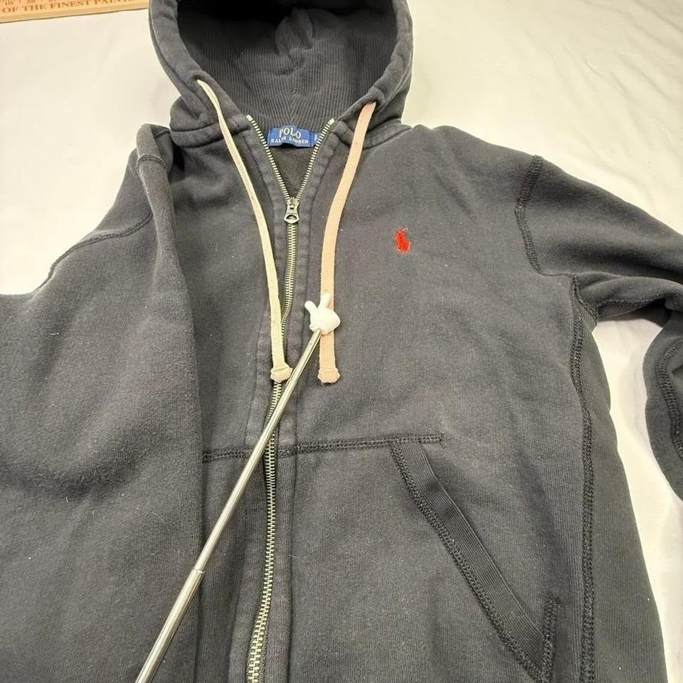 Polo Ralph Lauren Men's Charcoal Gray Full Zip Hoodie Red Pony Logo Size M