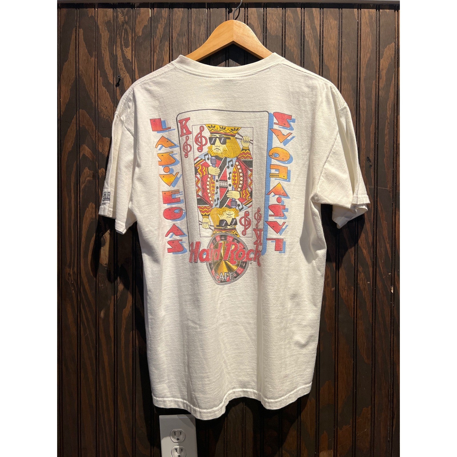 Vintage Hard Rock Cafe Las Vegas Cream Graphic T-Shirt Large 90s Music Tee
