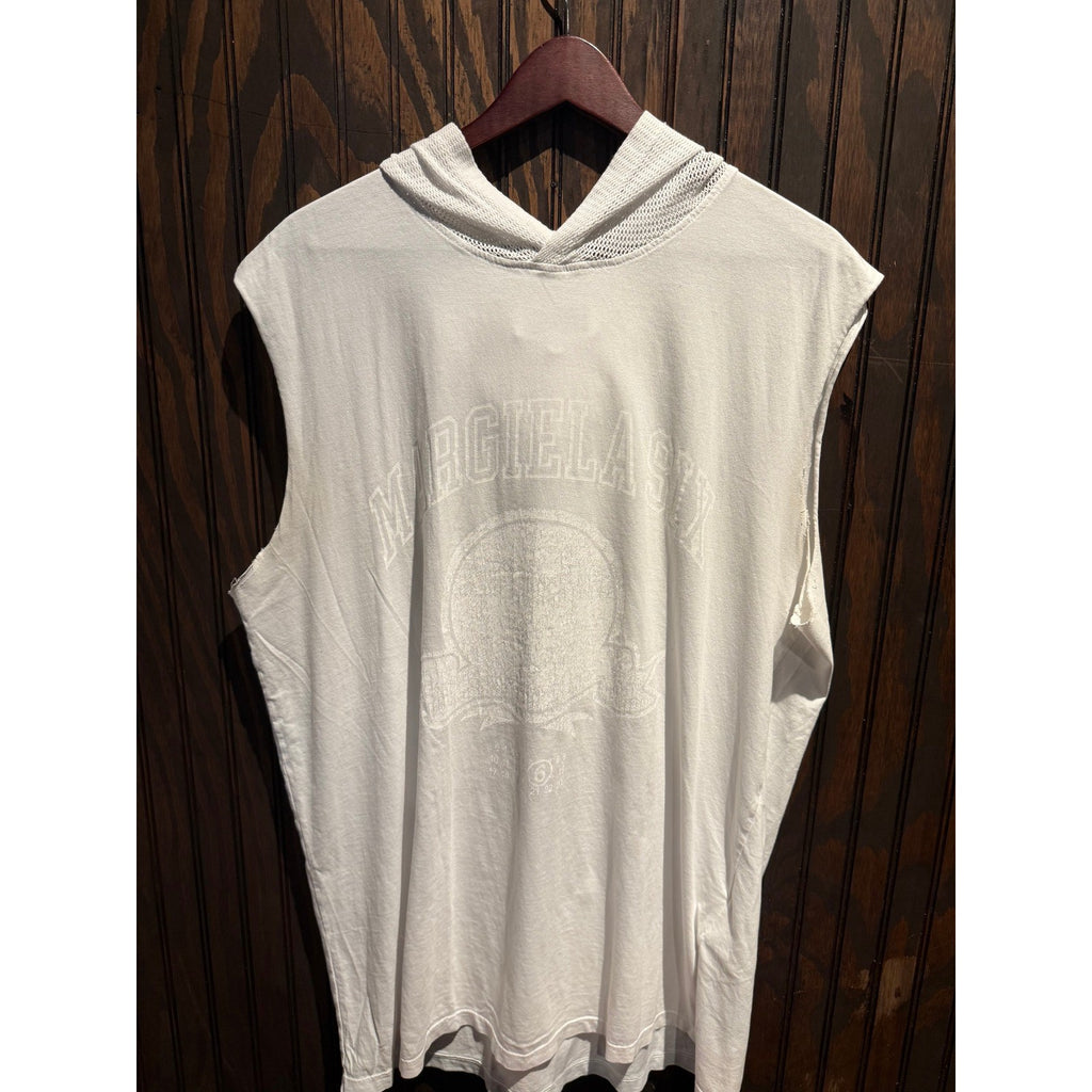 MM6 Maison Margiela Mens Sleeveless Hoodie White Graphic Mesh Hood Oversized XL