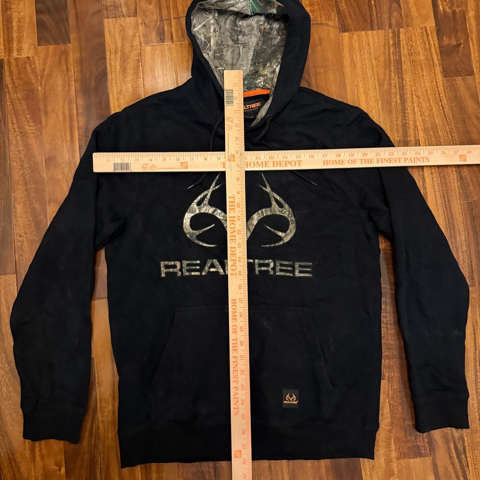 Realtree Mens Black Camo Logo Pullover Hoodie Sweatshirt Size Medium Hunting