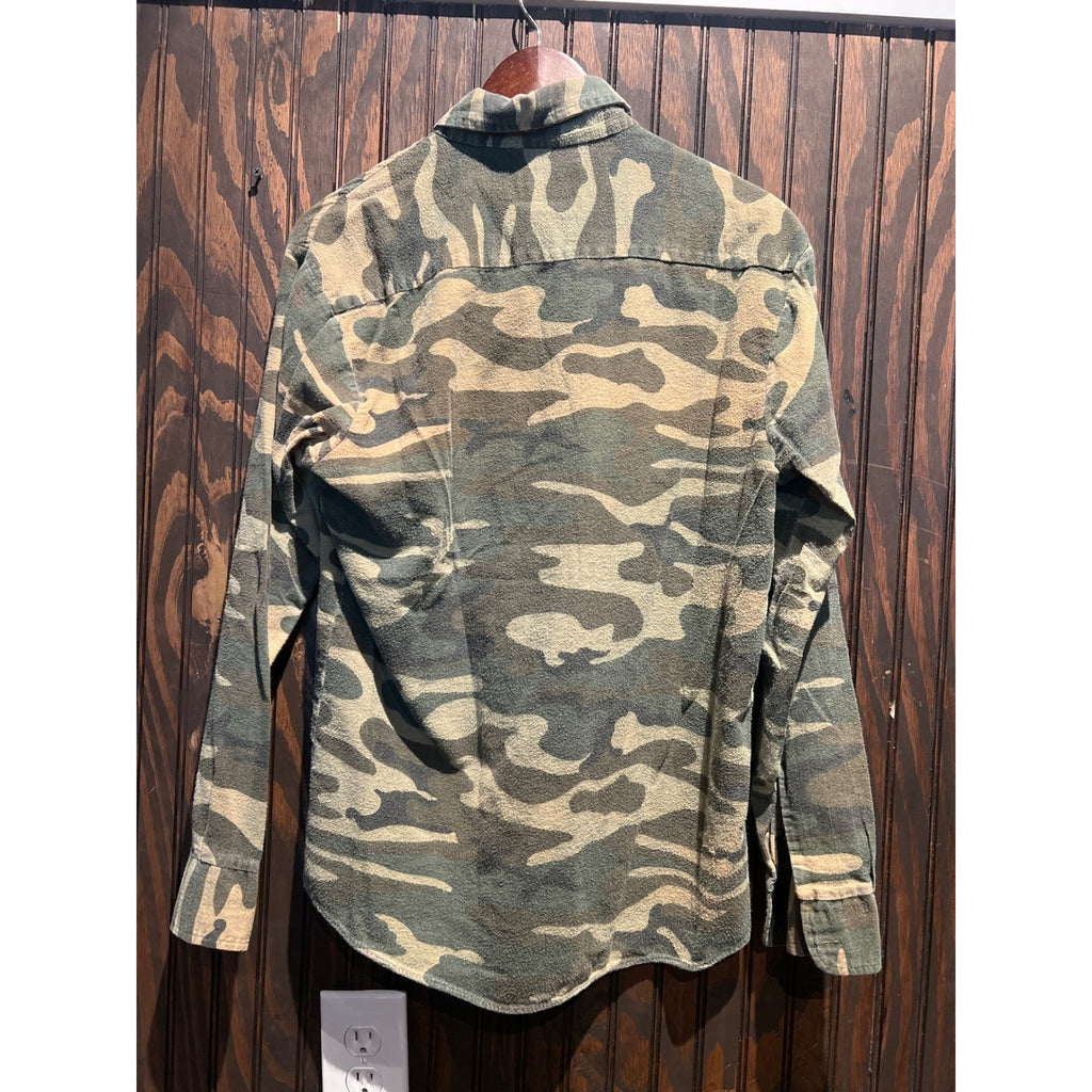 American Edition Mens Camo Flannel Shirt Medium Green Brown Woodland Button Up