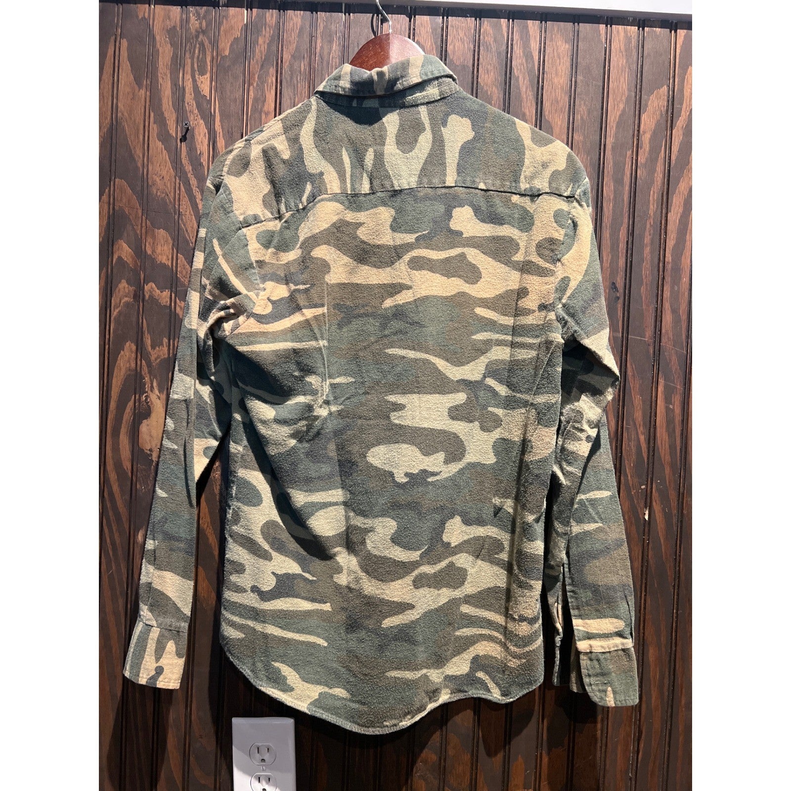 American Edition Mens Camo Flannel Shirt Medium Green Brown Woodland Button Up