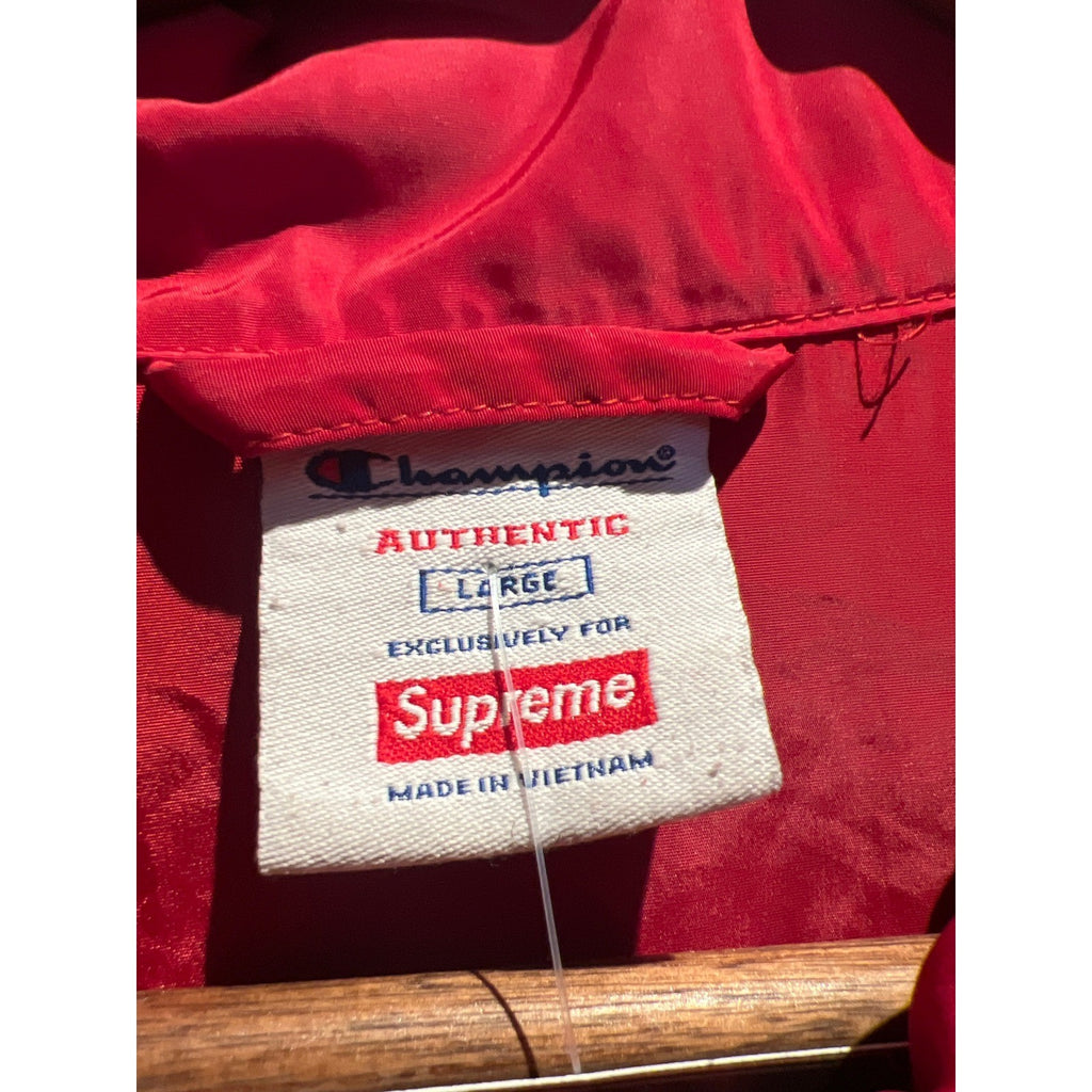Supreme Champion Half Zip Windbreaker Red Nylon Pullover Jacket Mens L 24x30