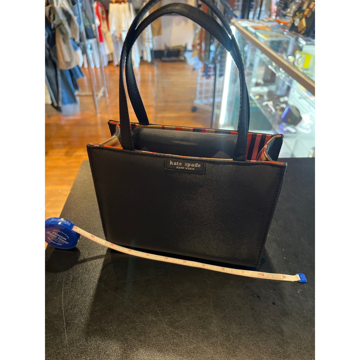 Kate Spade New York Sam Tote Bag Black Nylon Striped Lining Small Handbag