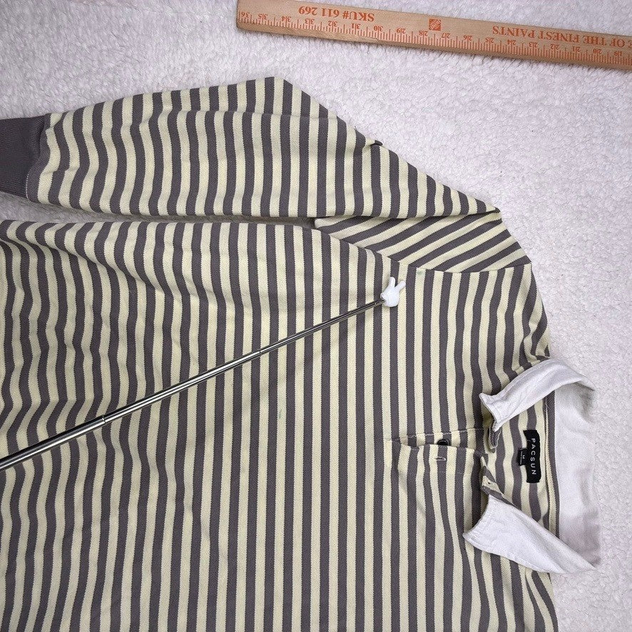 PacSun Mens Striped Rugby Shirt Long Sleeve Collar Button M