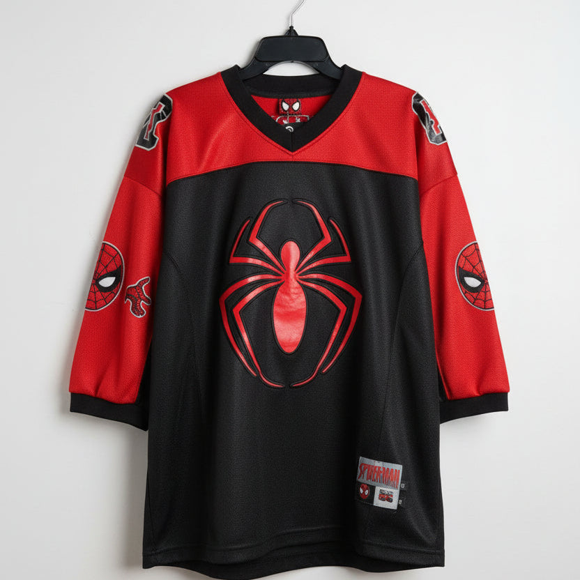 Marvel Comics Spider-Man Hockey Jersey Red Black Embroidered Mesh Mens Medium 62
