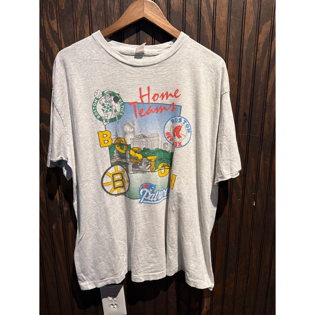 Vintage Boston Home Teams T-Shirt Grey Celtics Red Sox Bruins Patriots 90s XL