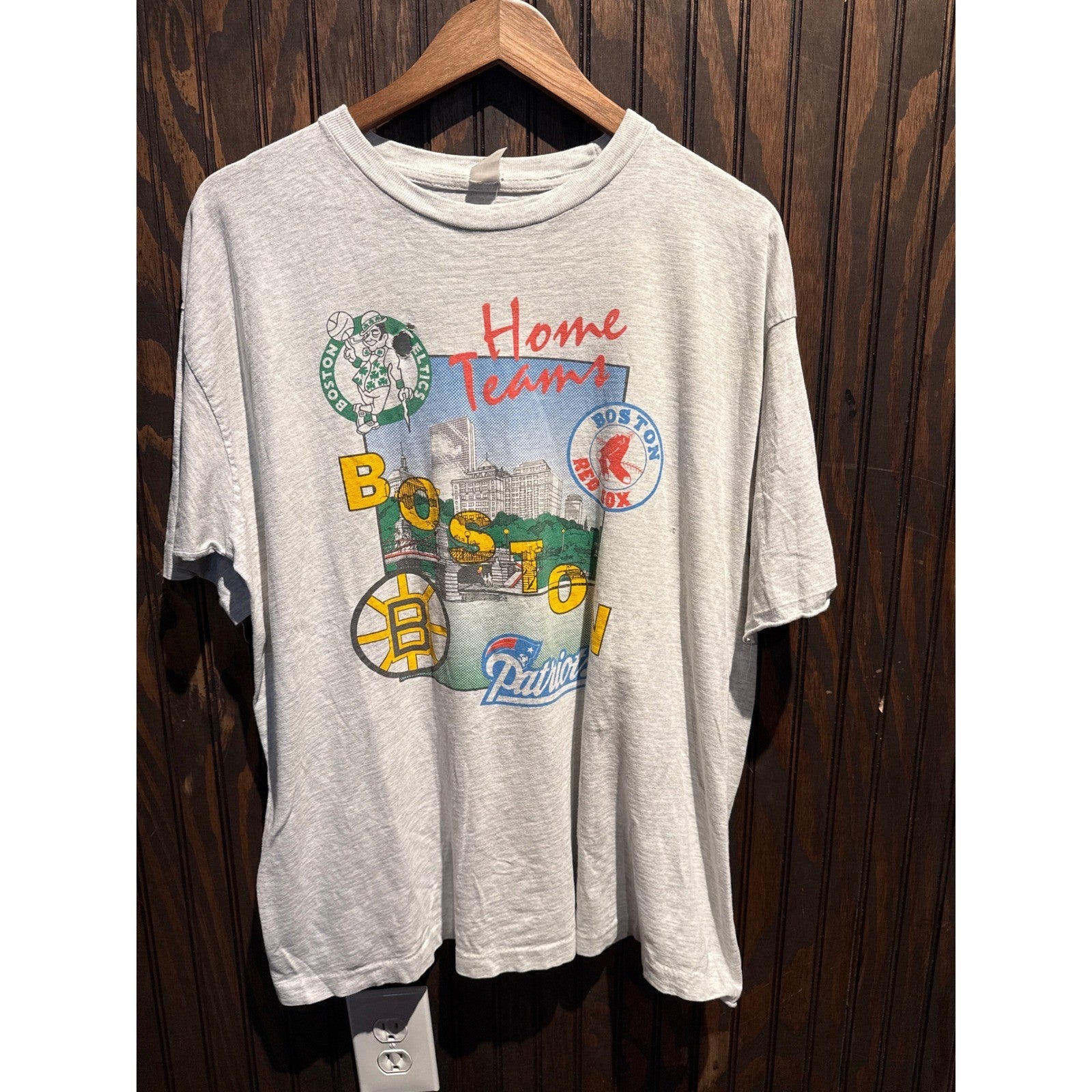 Vintage Boston Home Teams T-Shirt Grey Celtics Red Sox Bruins Patriots 90s XL