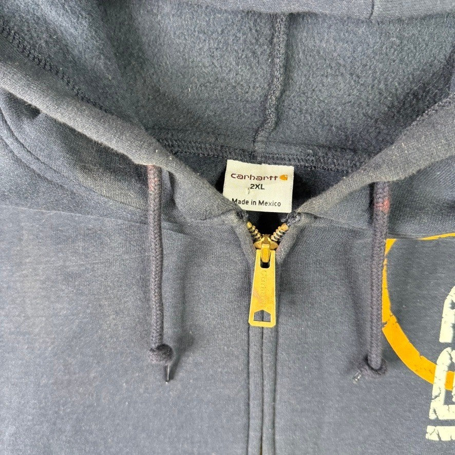 Carhartt Full Zip Hoodie Navy Blue Logo Graphic Size 2XL
