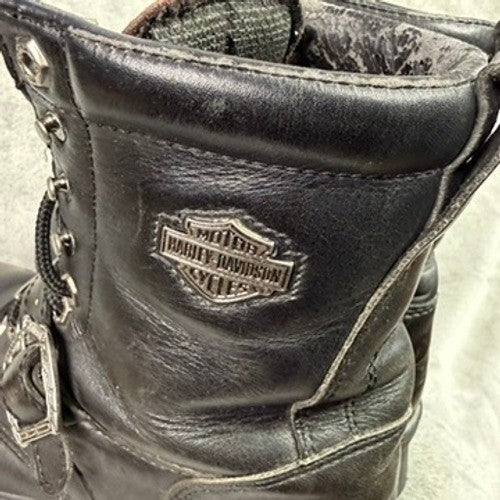 Harley Davidson Mens Black Leather Buckle Strap Motorcycle Boots Size 8 1/2