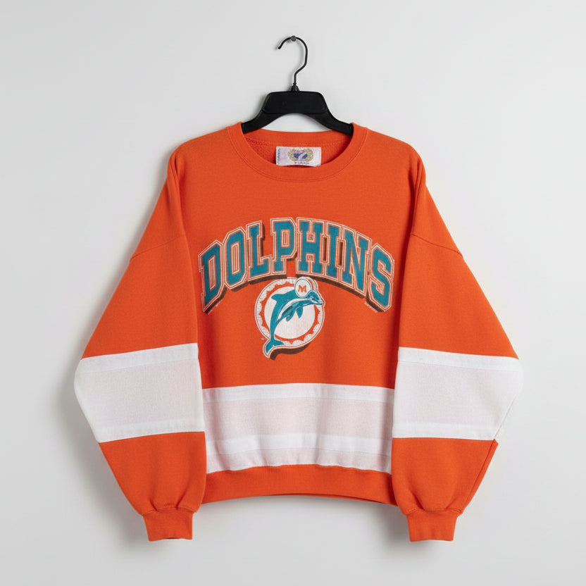Vintage 1990 Miami Dolphins Logo 7 Sweatshirt Mens XL Orange NFL Colorblock