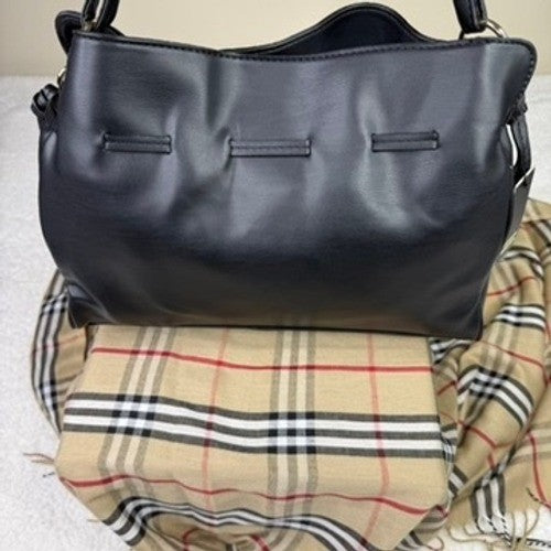 Badgley Mischka Black Faux Leather Shoulder Bag Hobo Purse Gold Hardware Tassel