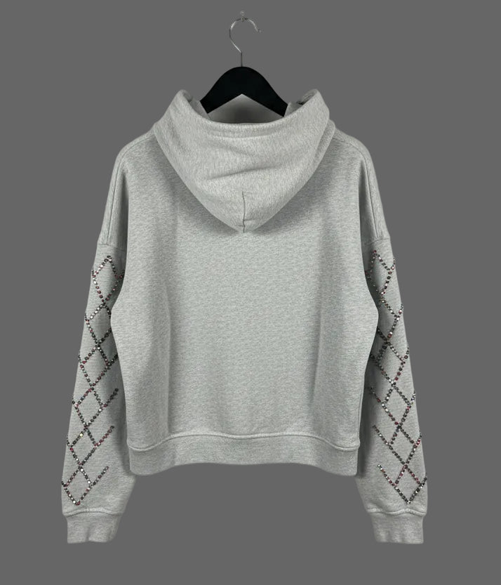 Vital Worldwide Co Rhinestone Distressed Zip Hoodie Grey FW2025 Mens Large