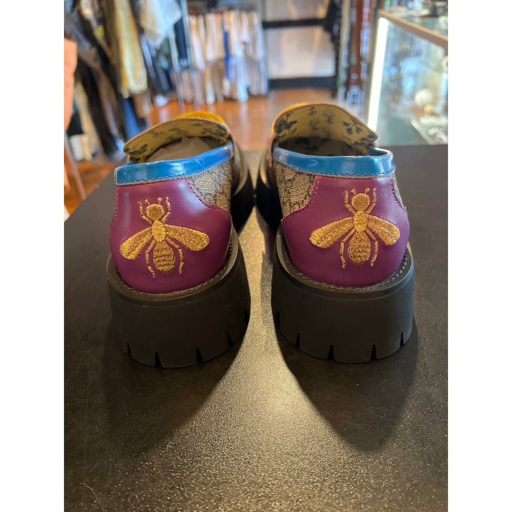 Gucci GG Supreme Horsebit Loafers Multi Color Patent Leather Lug Sole Monogram