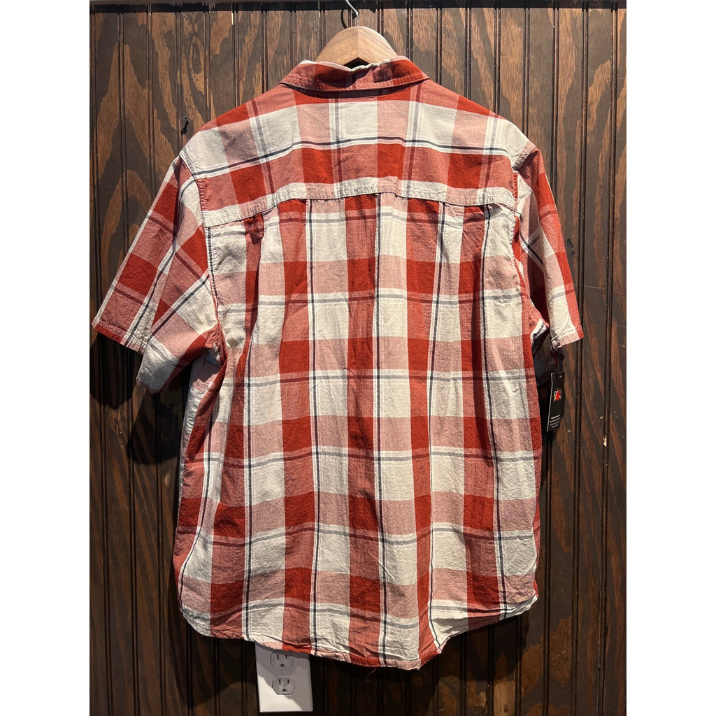 Woolrich Mens XL Modern Fit Short Sleeve Plaid Button Down Shirt Red White Blue
