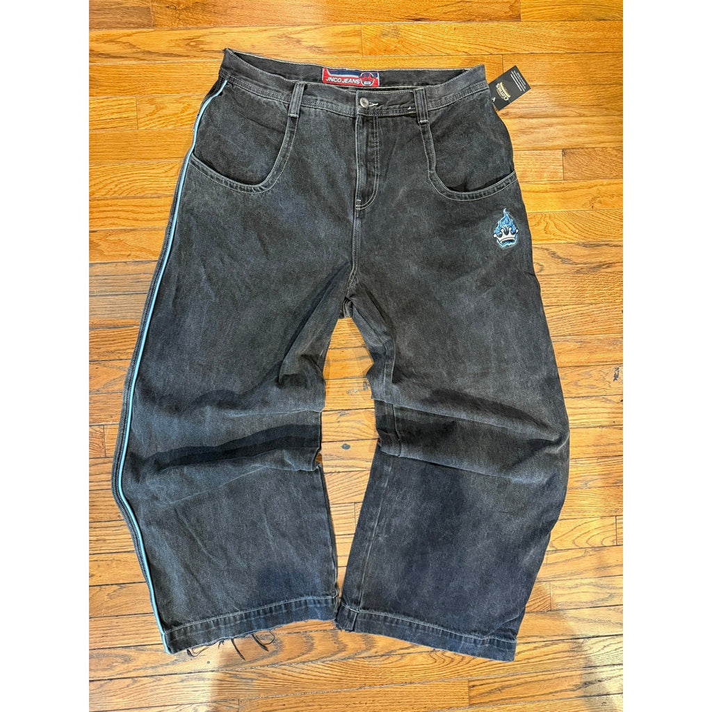 JNCO Jeans Mens 36x32 Faded Black Crown Wide Leg Baggy 90s Skate Denim Pants