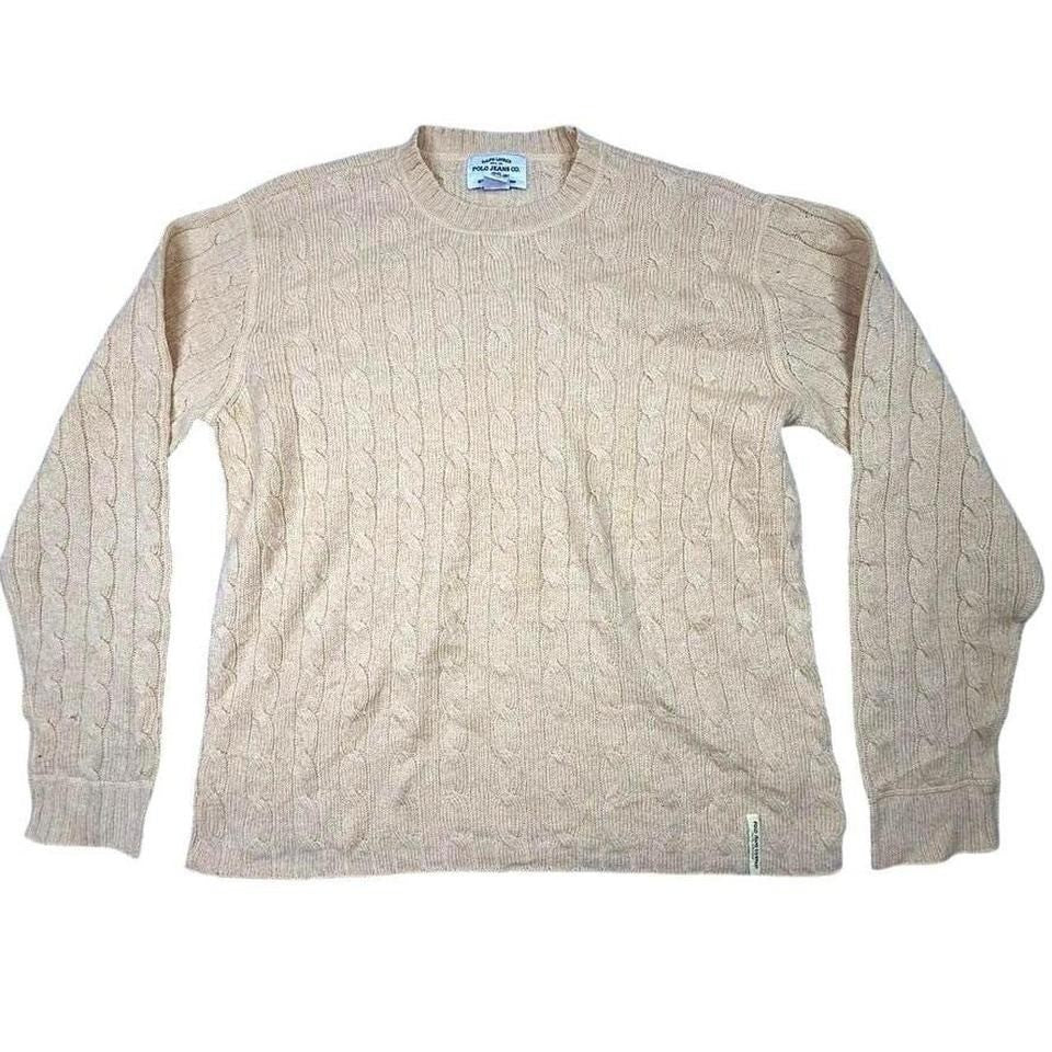 Ralph Lauren Polo Jeans Co Mens Wool Cable Knit Sweater Yellow Cream L Large
