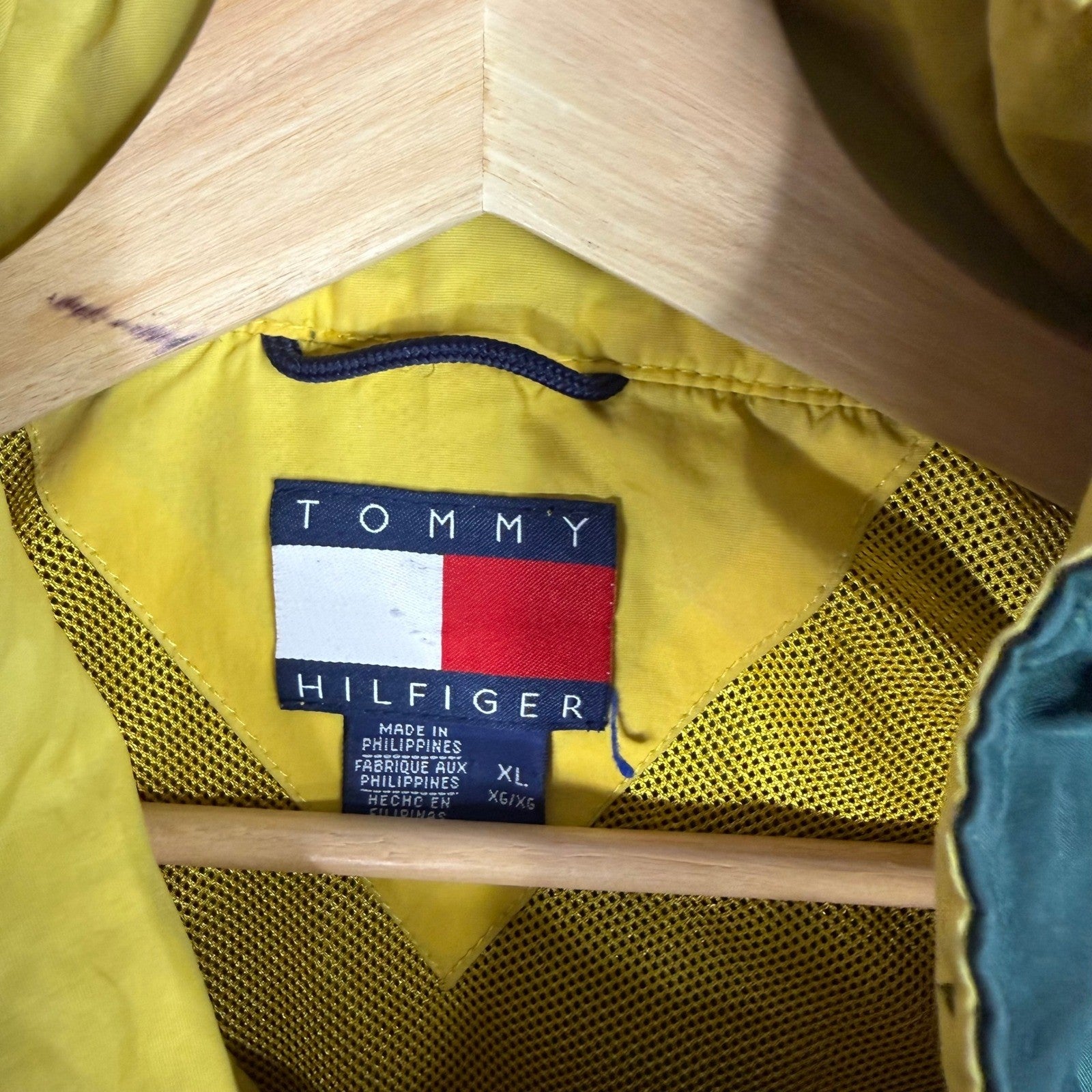 Tommy Hilfiger Colorblock Windbreaker Jacket Navy Green Mens XL Logo Spellout