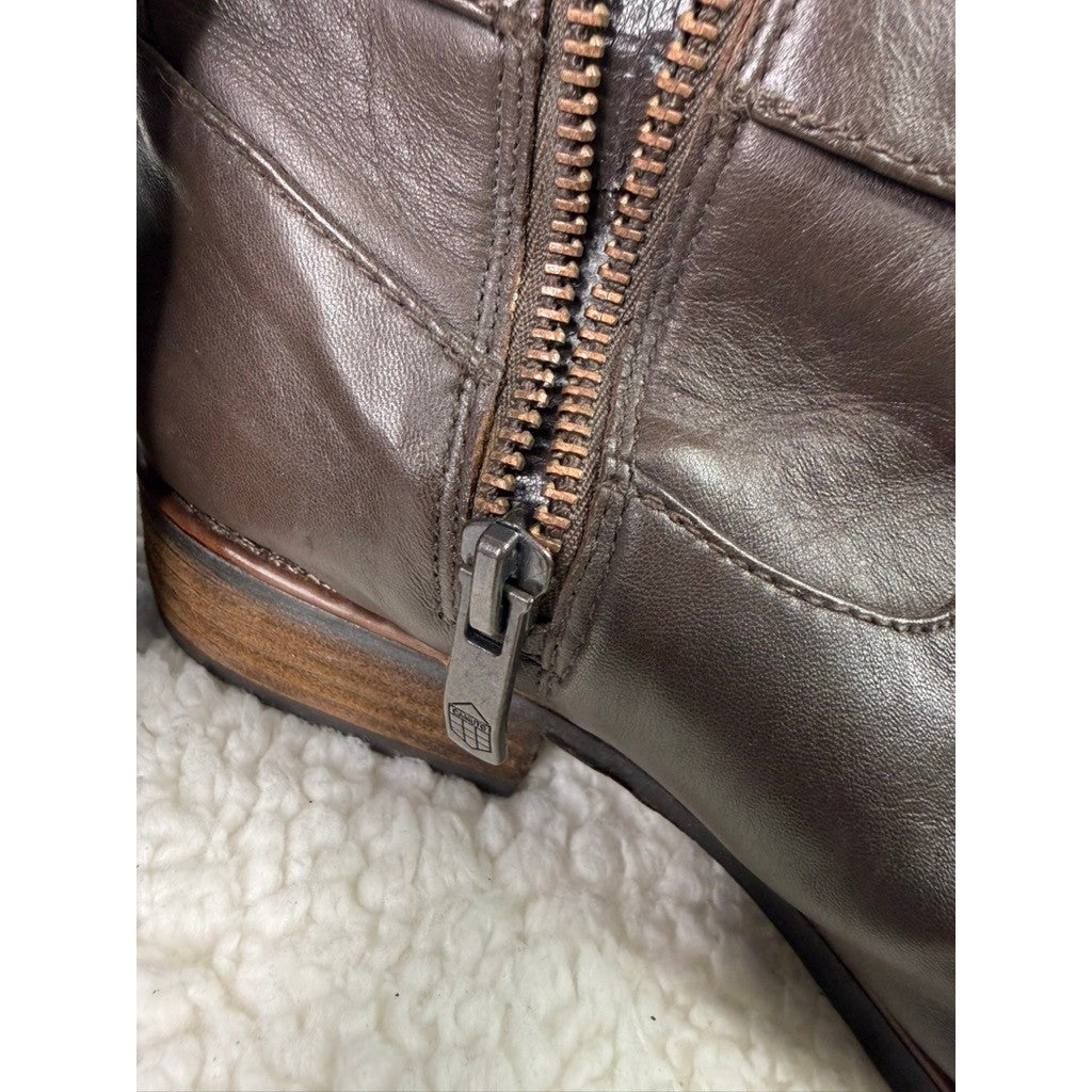 Vince Camuto Brown Leather Slouchy Knee High Boots Buckle Detail Side Zip