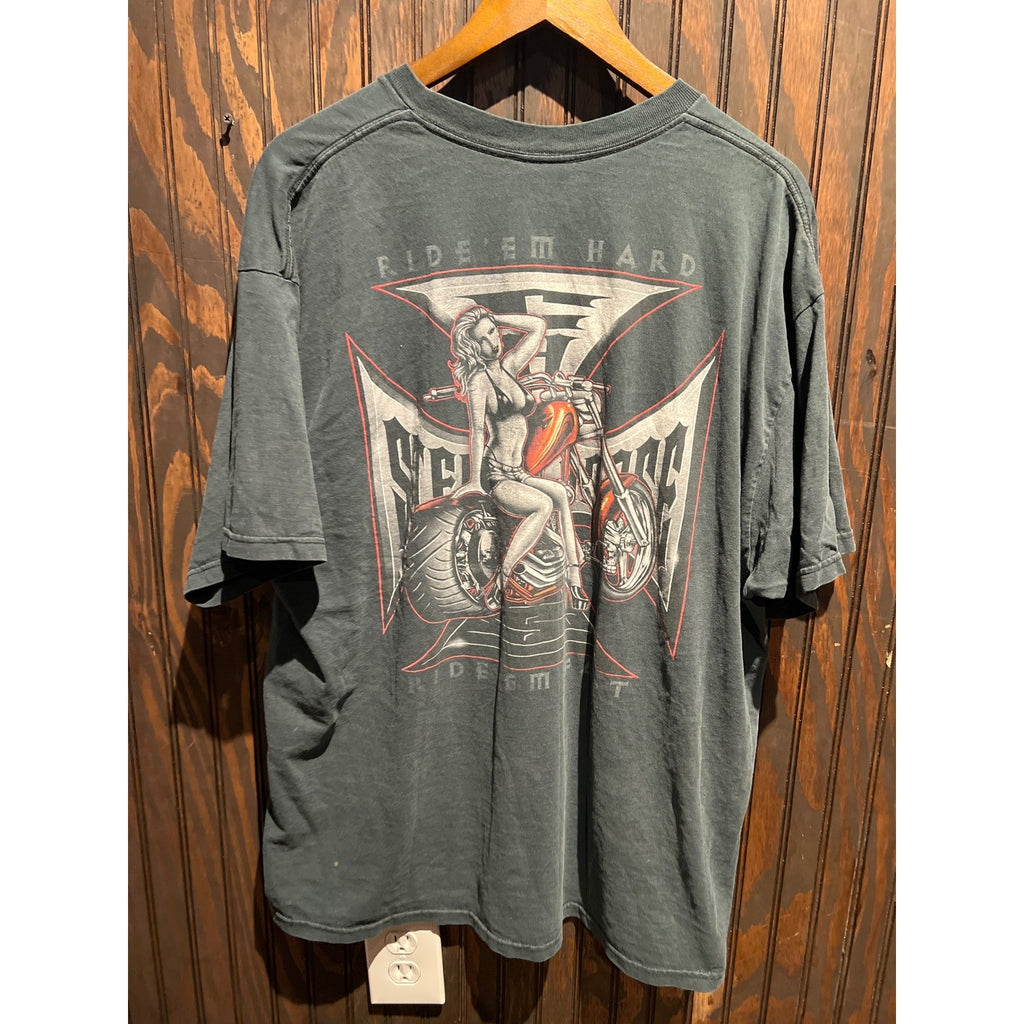 Vintage Steel Horse Choppers Graphic T-Shirt Faded Black Biker Tee Mens XL 25x31