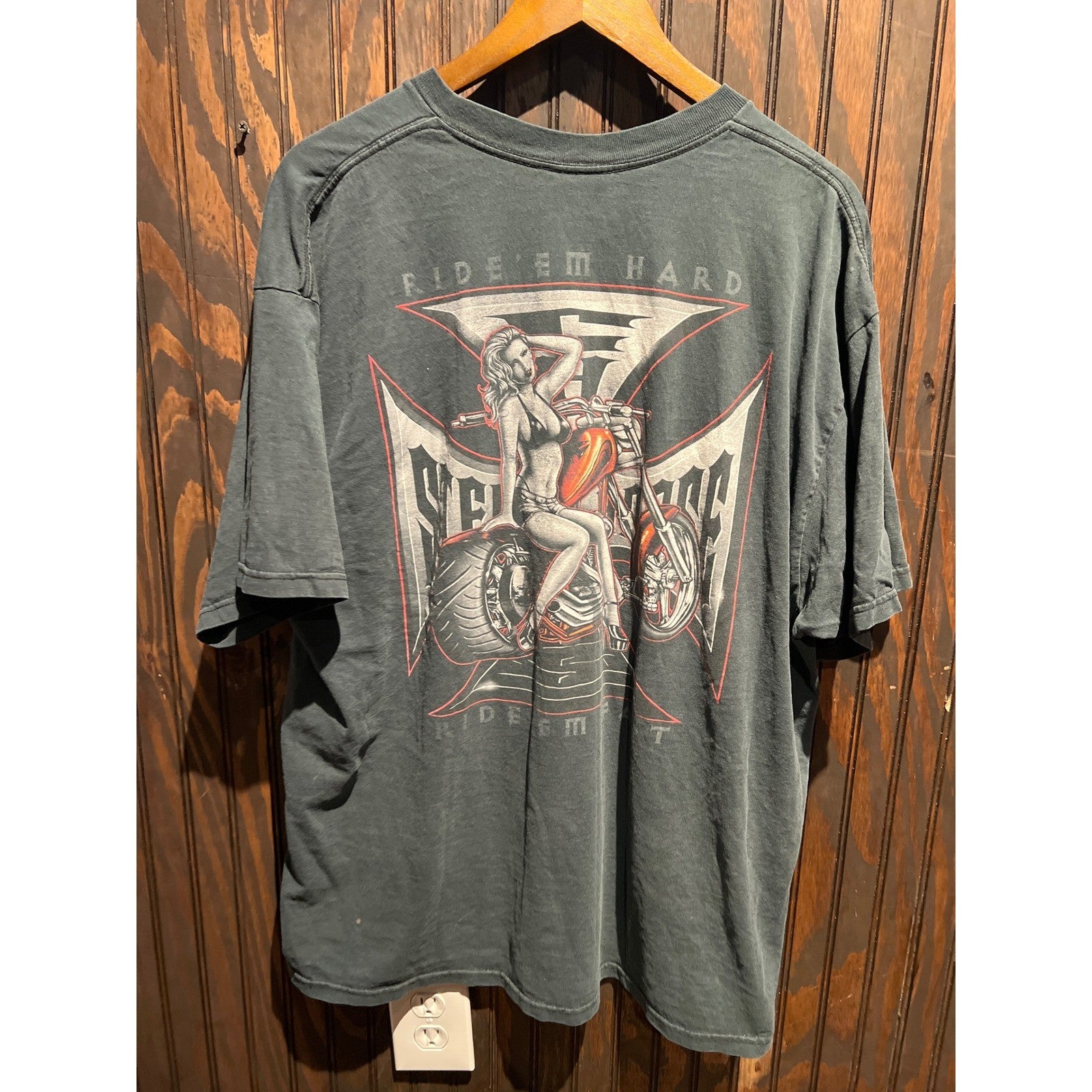 Vintage Steel Horse Choppers Graphic T-Shirt Faded Black Biker Tee Mens XL 25x31