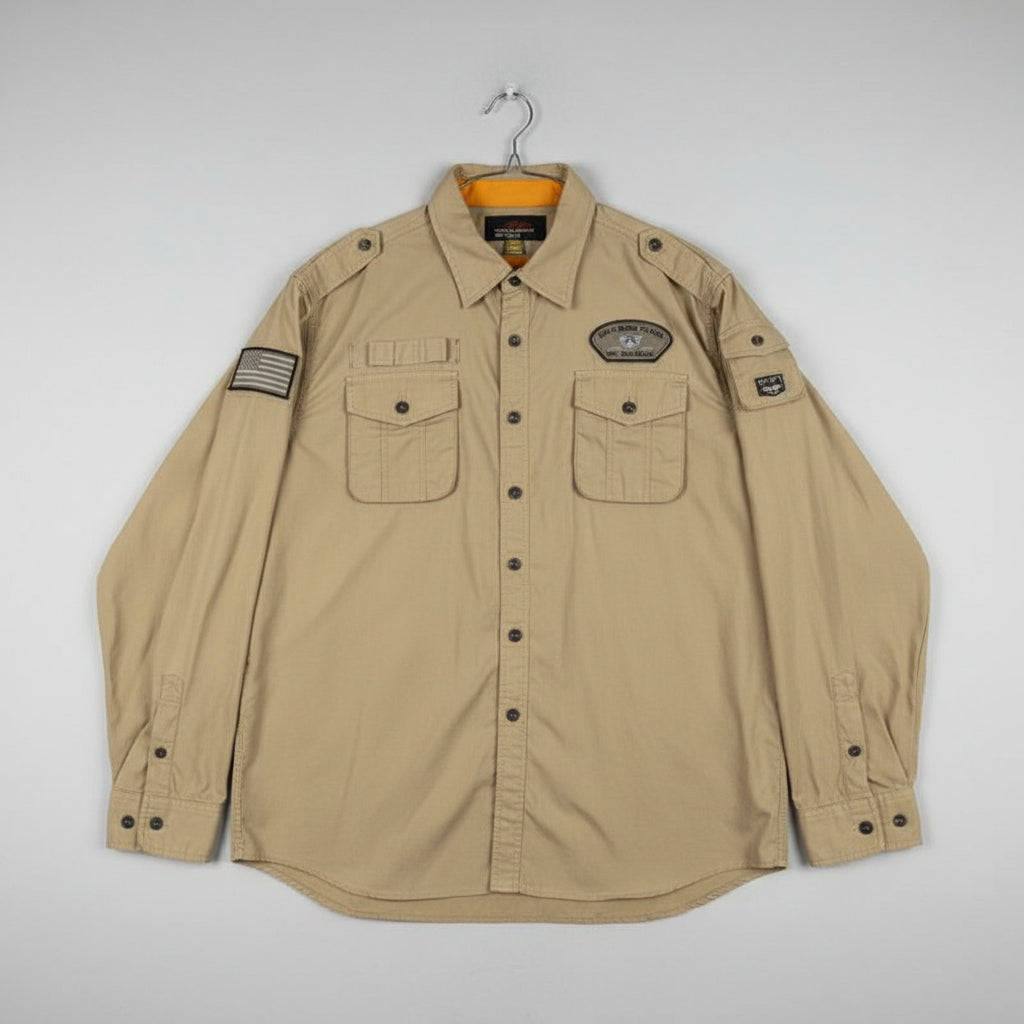 Akdmks Sky High Button Up Shirt Tan Long Sleeve 2XL Men's