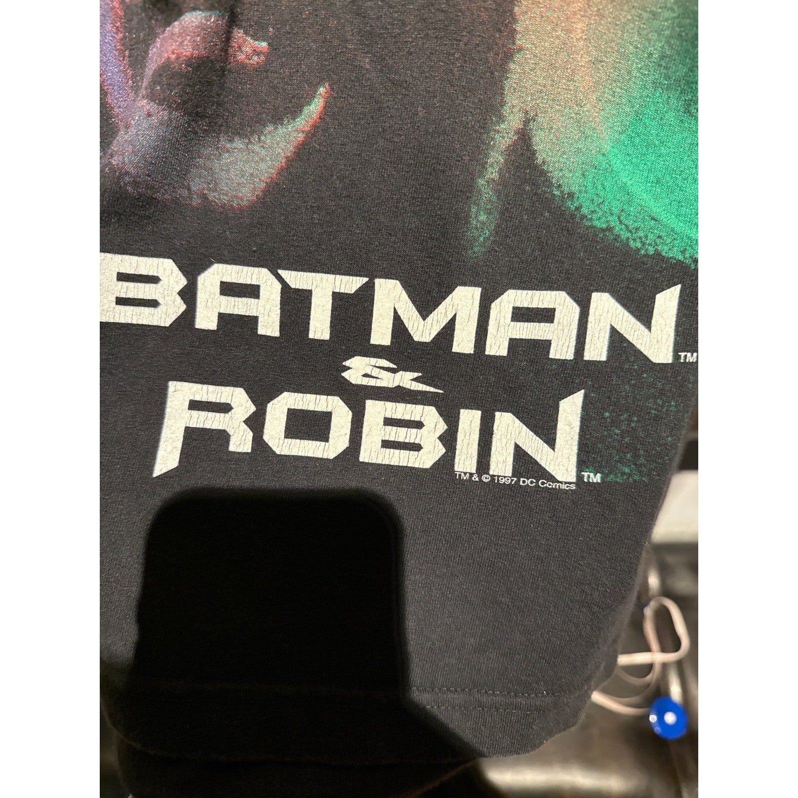 Vintage 1997 Batman & Robin Movie Promo T-Shirt Black Graphic Tee Mens XL 23x32