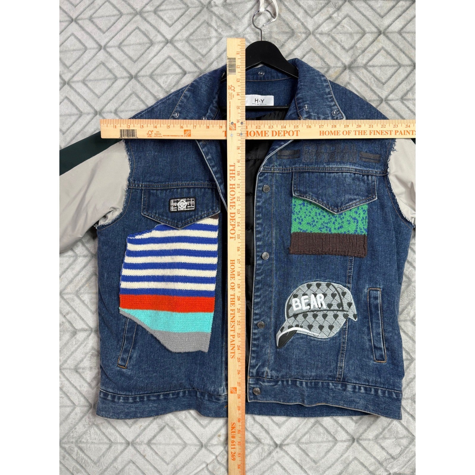 Mens Denim Jacket Patched Collage Graphic Embroidered Distressed Unique