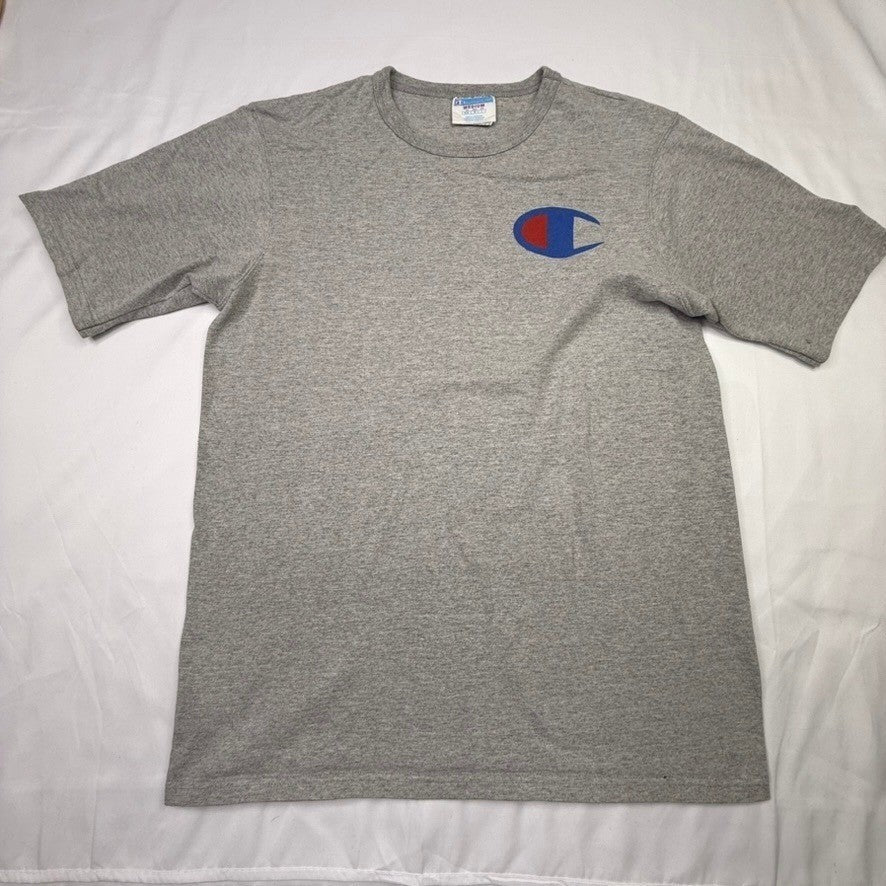 1990s Champion Men Gray Graphic T Shirt Print Short Sleeve Crew Neck Medium