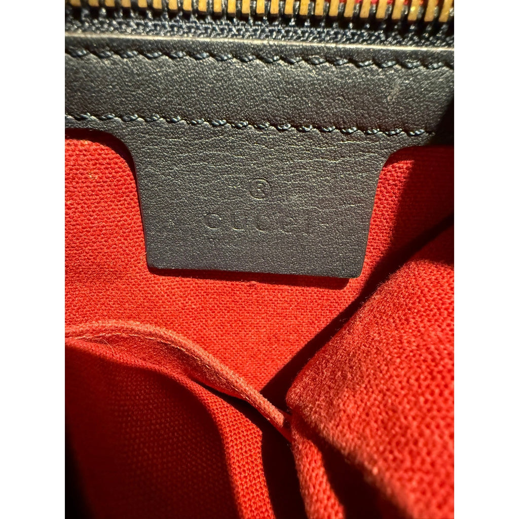 Gucci GG Monogram Wool Leather Backpack Navy Blue Red Large Rucksack Italy