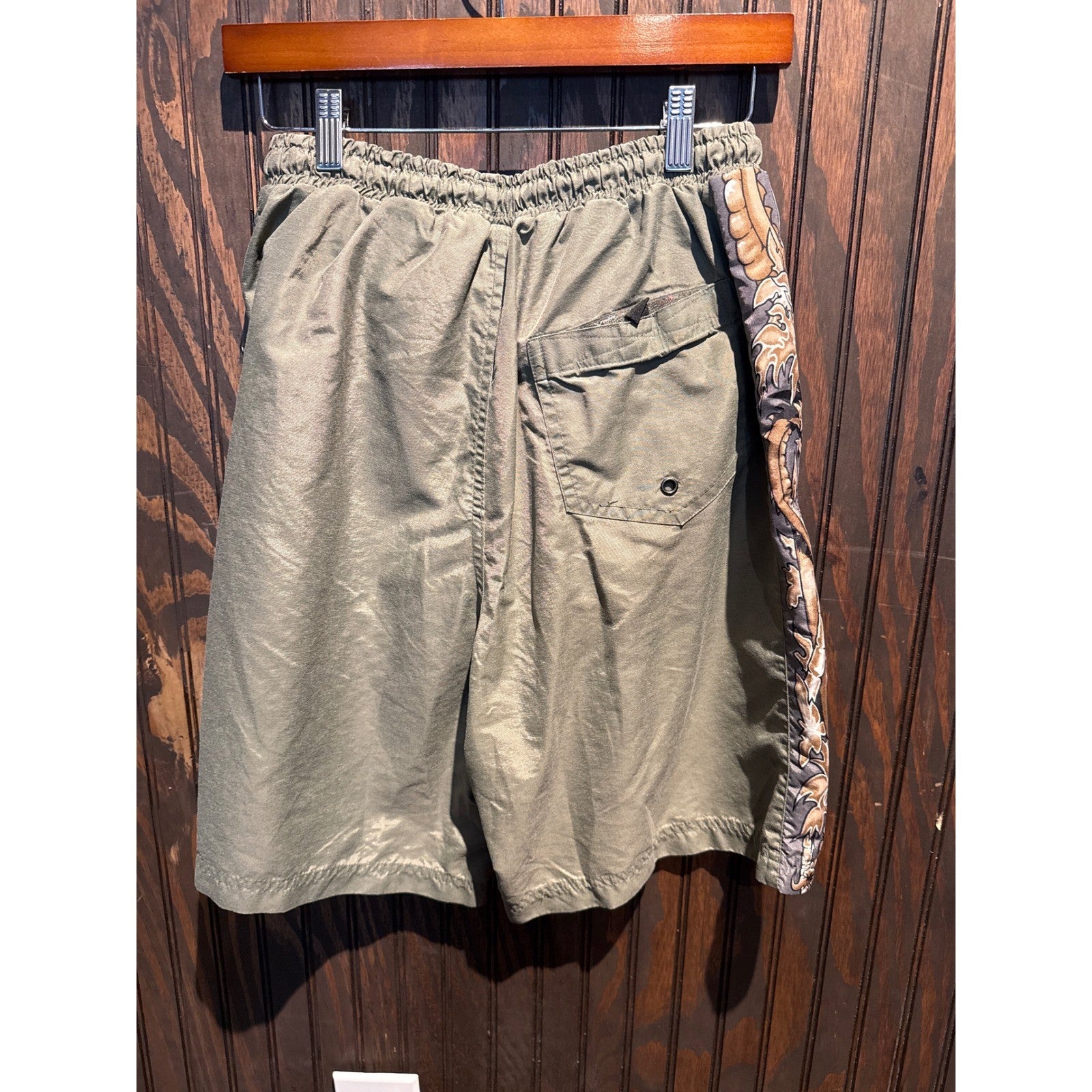 Signal Mens Olive Green Board Shorts Paisley Side Panel Mesh Lined Swim Trunks L