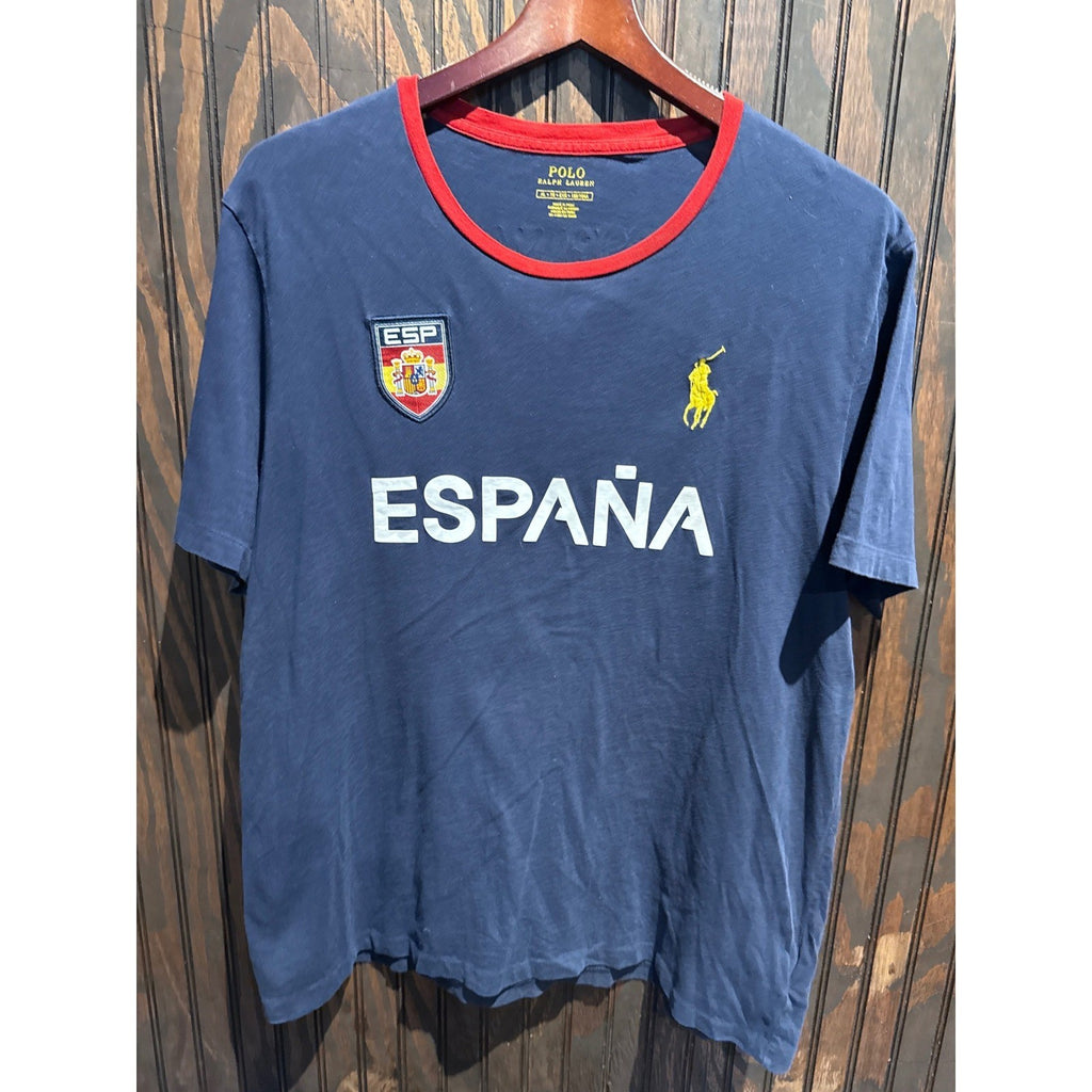 Polo Ralph Lauren Espana Spain Big Pony Navy Blue Ringer T-Shirt Mens XL ESP