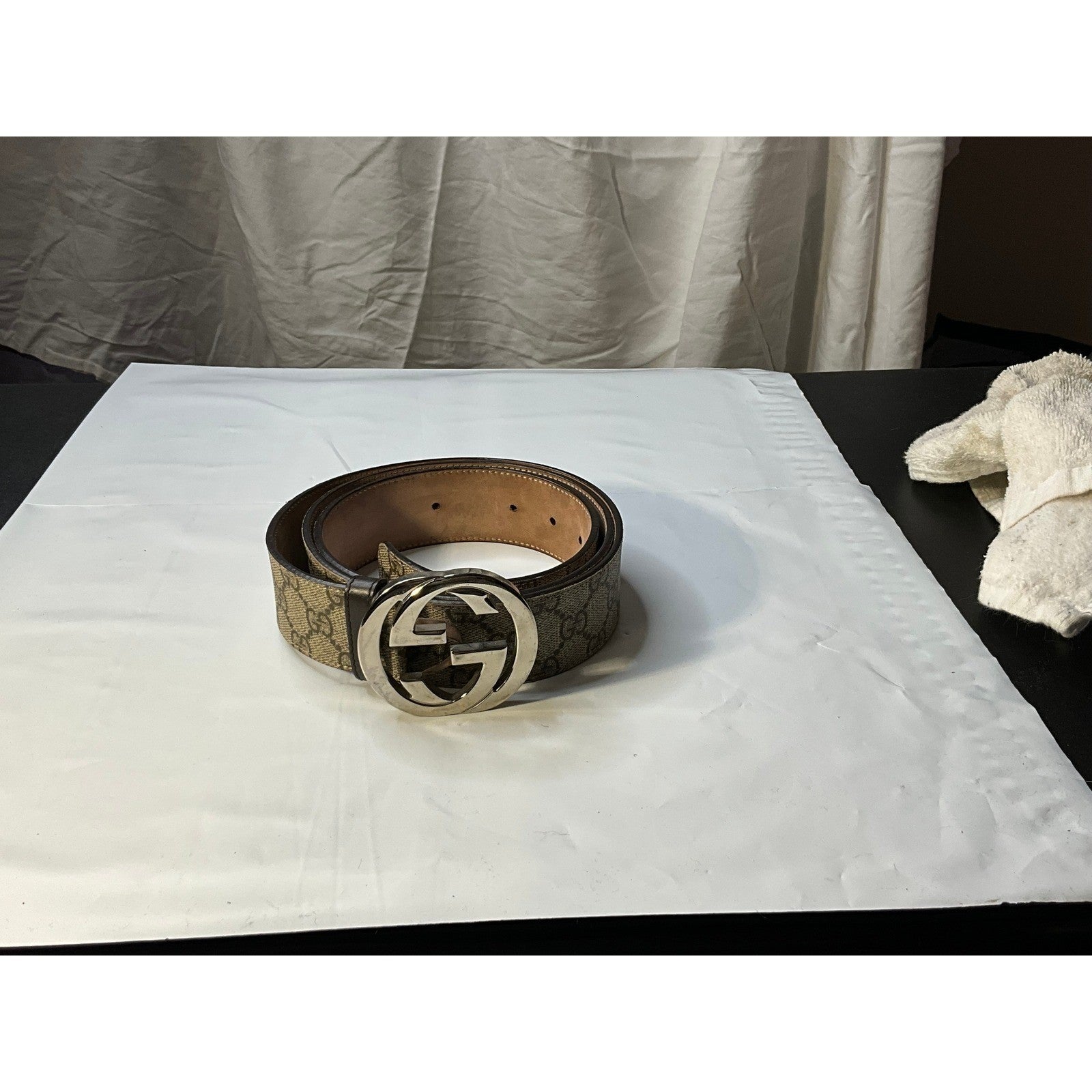 Gucci GG Monogram Belt Silver Buckle Canvas
