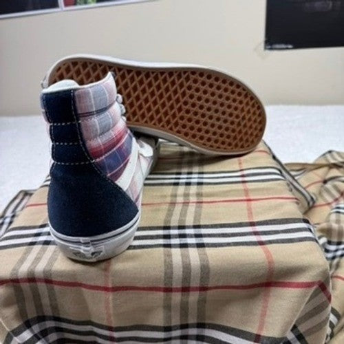 Vans Sk8 Hi High Top Sneakers Plaid Navy Suede Men's Size 10