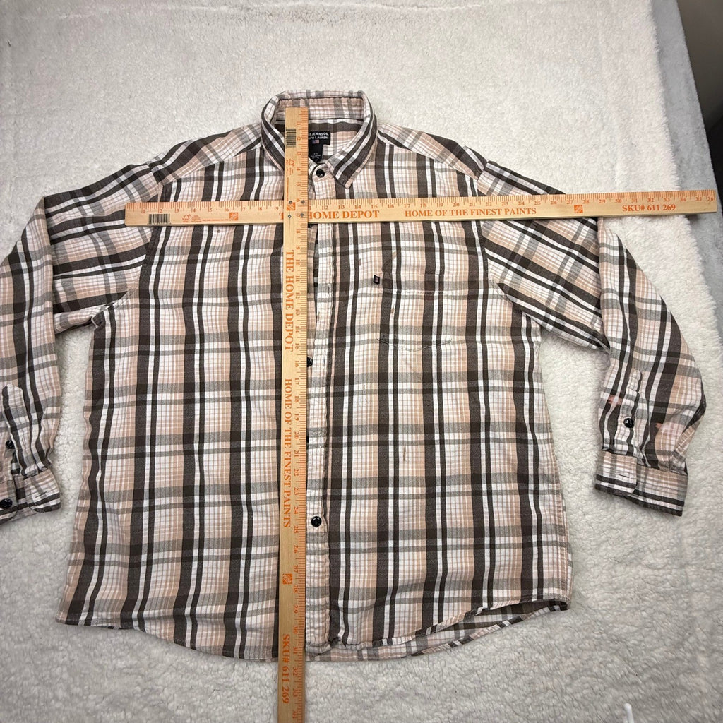 Polo Jeans Co Ralph Lauren Plaid Flannel Shirt Mens XL Brown Tan Button Down