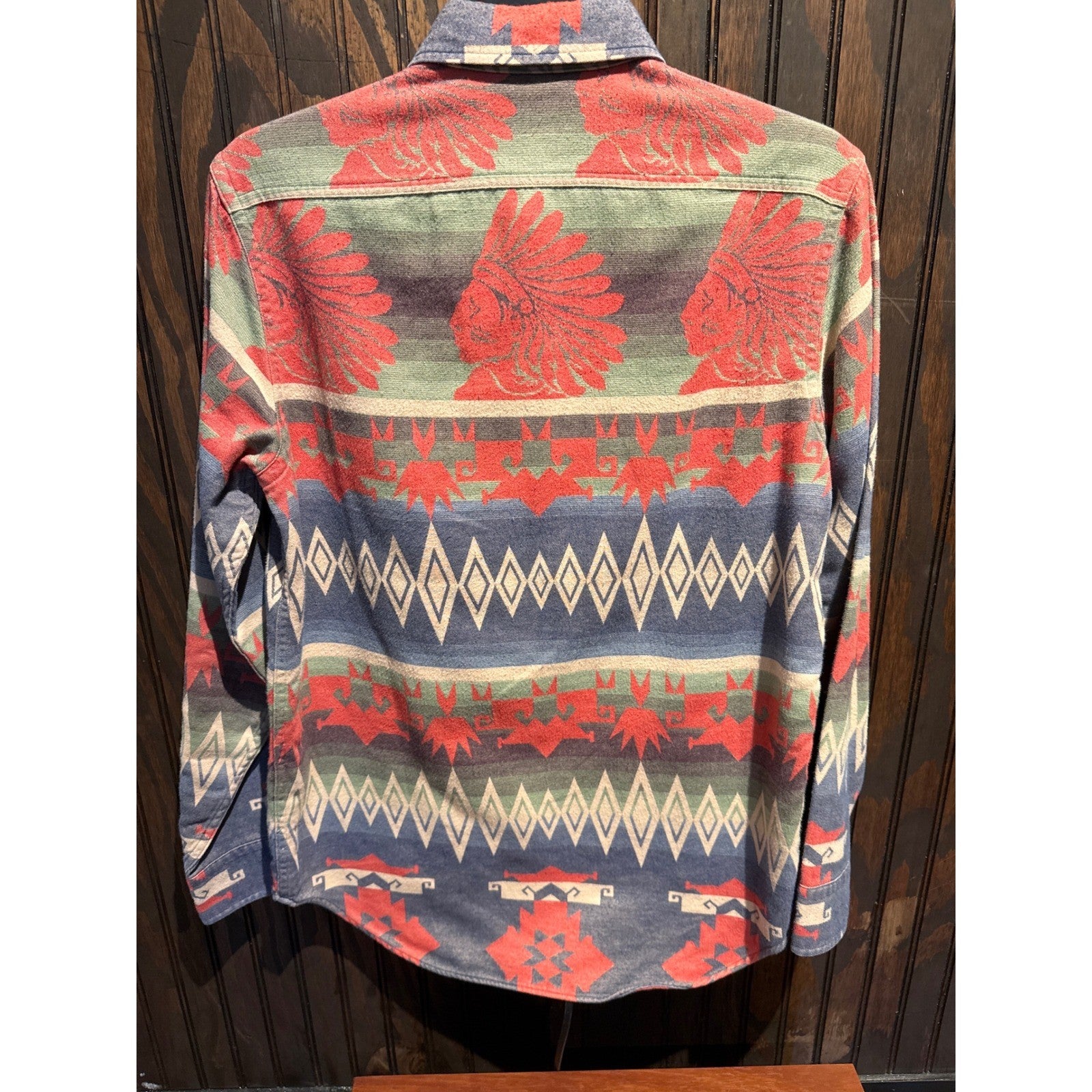 Polo Ralph Lauren Mens Southwestern Flannel Shirt Relaxed Fit Red Blue Small
