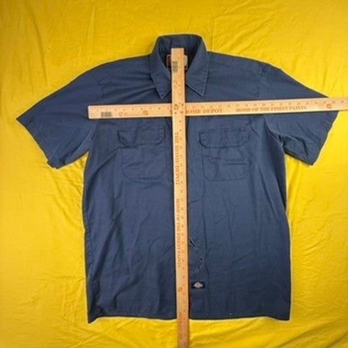 Dickies Mens Short Sleeve Work Shirt Navy Blue Distressed Thrashed Size Large