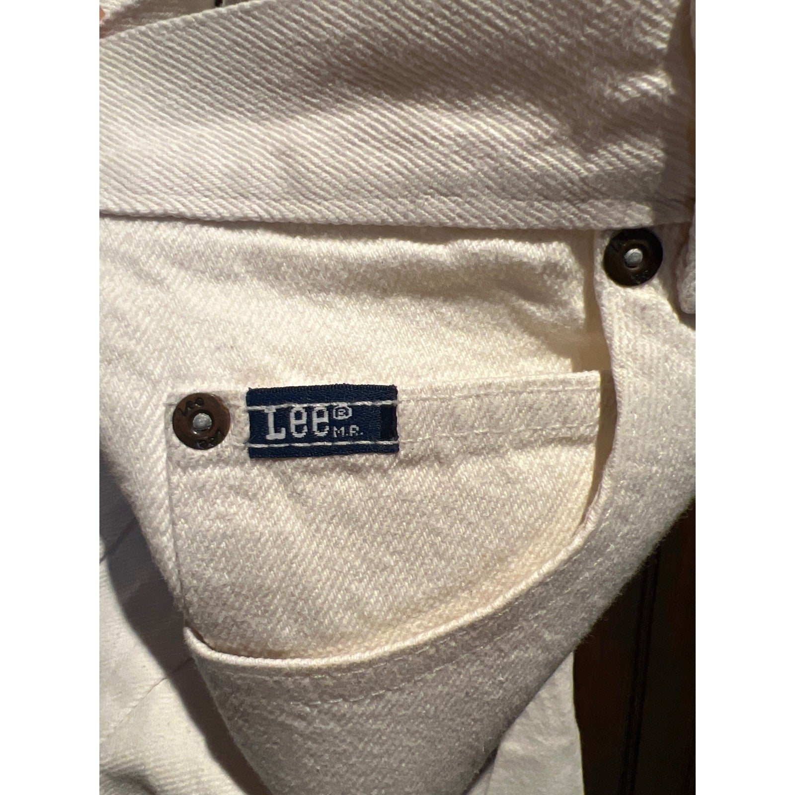 Vintage Lee White Denim Jeans Made in USA Straight Leg High Rise 16x34 Mens