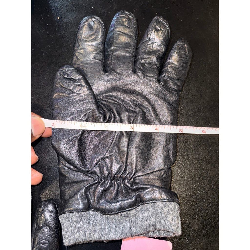 Polo Ralph Lauren Mens Black Leather Driving Gloves Grey Knit Cuff Snap Strap