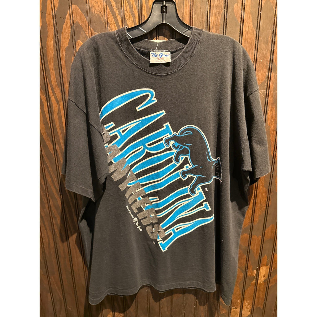 Vintage Carolina Panthers The Game T-Shirt Mens XL Black NFL 90s Graphic Tee