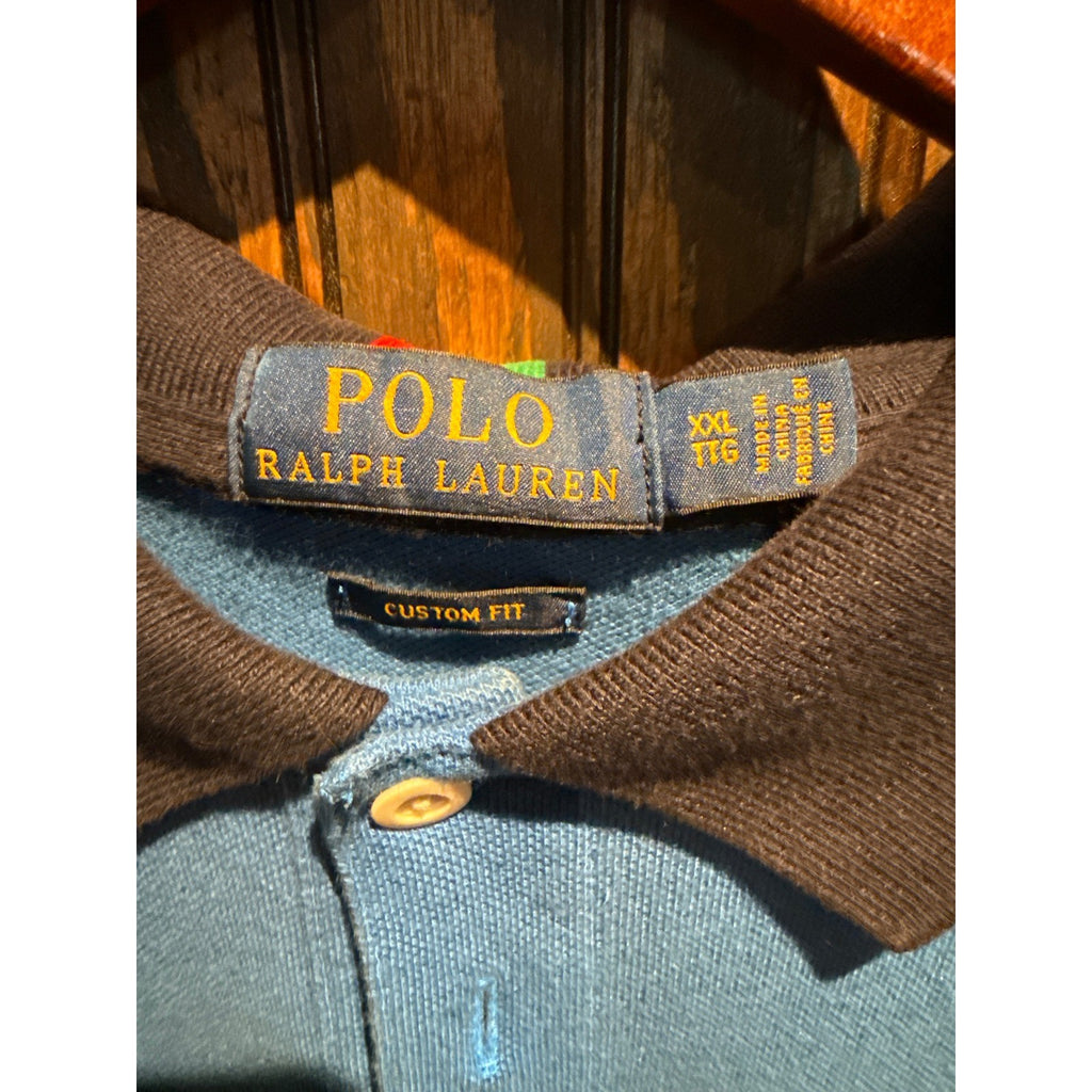Polo Ralph Lauren Mens Custom Fit Italia Polo Shirt Blue Short Sleeve XL