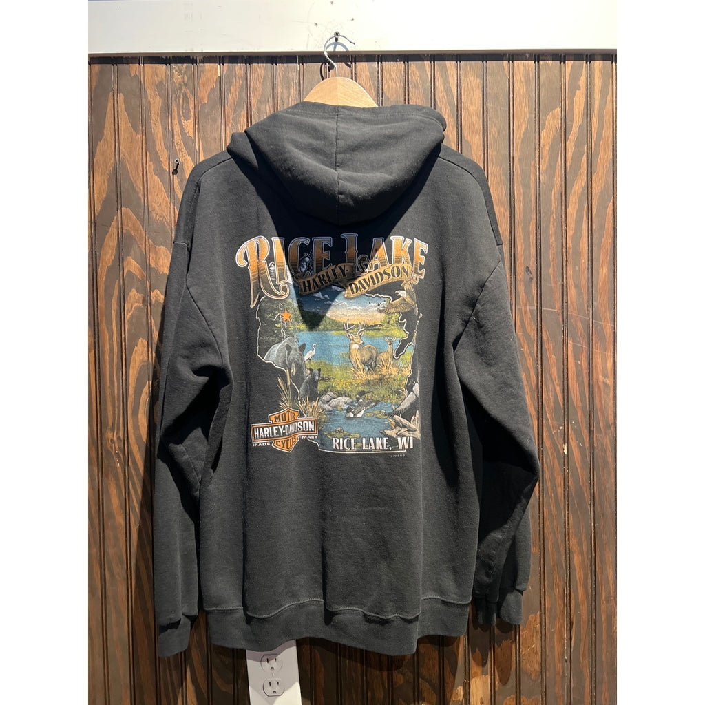 Harley Davidson Race Tested Full Zip Hoodie Black Graphic Sweatshirt Mens XL