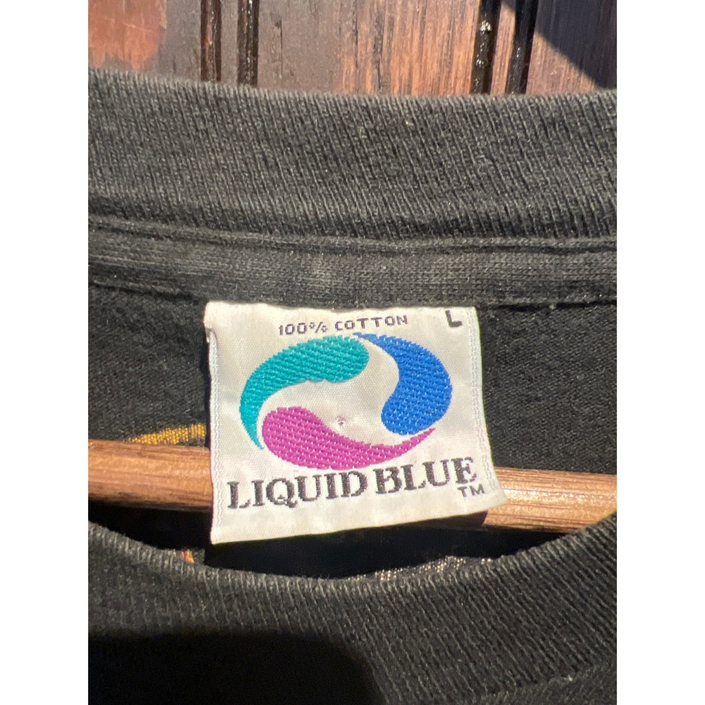 Vintage Liquid Blue Bald Eagle All Over Print T-Shirt Black 1990s Mens Large