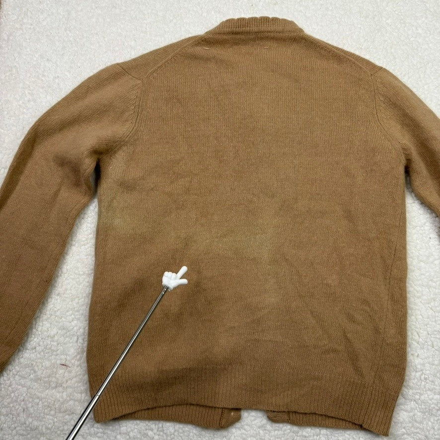 Vintage DEANS of Scotland Cable Knit Cardigan Pure Wool Tan Button Up Size 38