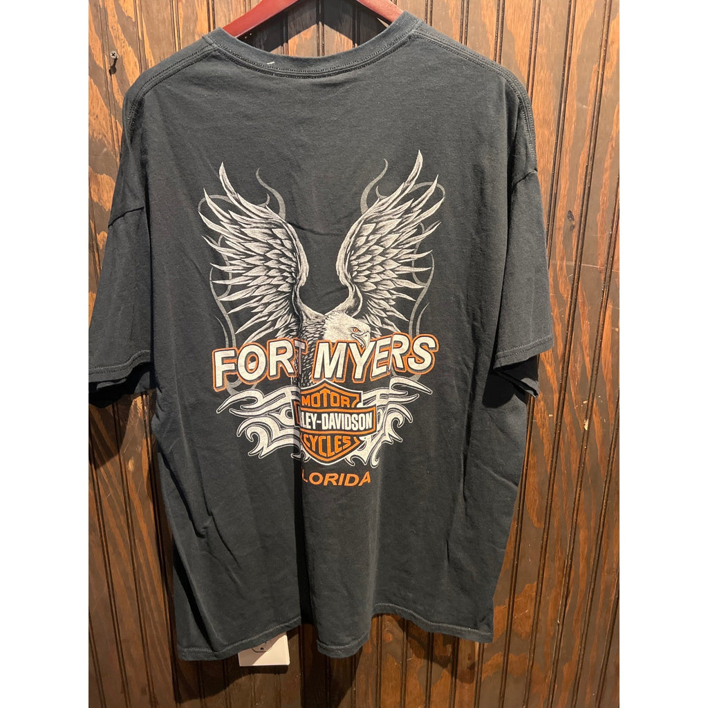 Harley Davidson Fort Myers Florida Eagle Graphic T-Shirt Black 2XL Gildan Ultra