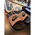 Nike Kawa Custom Rhinestone Slides Black Iridescent Bling Sandals Mens Womens