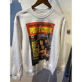 Pulp Fiction Movie Poster Graphic Sweatshirt White Mens Crewneck Mia Wallace 90s